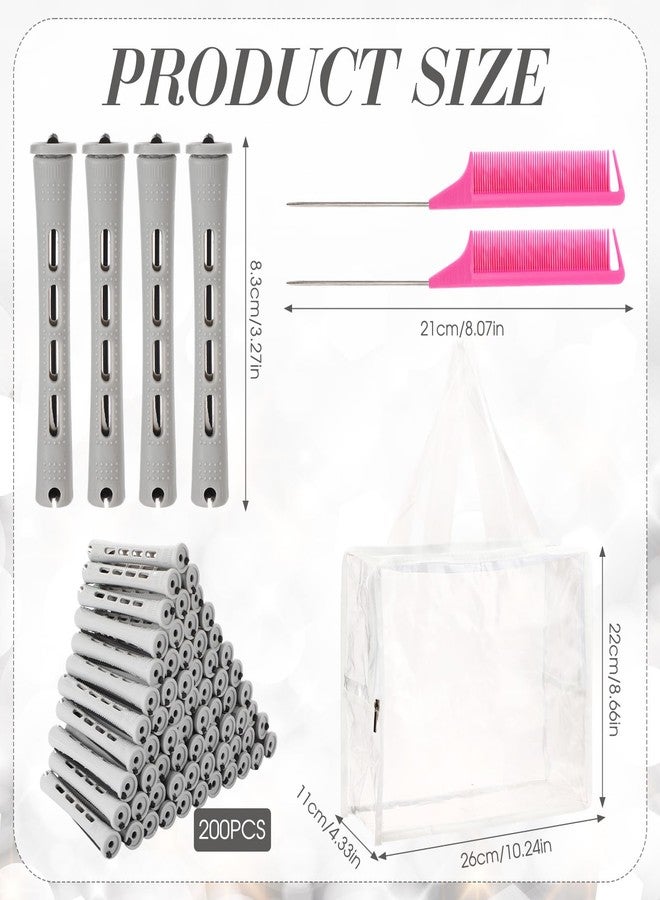 XunYee Gray 200 Piece Hair Perm Rods Set Plastic Cold Ironing Stick, Heatless Perming Rods Hair Curlers Rollers with Pintail Comb and Tote Bag for Long Short Straight Curly Natural DIY (Elegant) - Image 2
